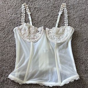 Women’s Vintage Fredricks Of Hollywood Y2K Ivory Lace Corset Bustier Size 36